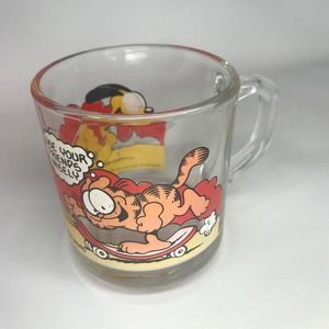 Vintage Garfield Odie Skateboard McDonald's Collectible Glass Coffee Mug 1978